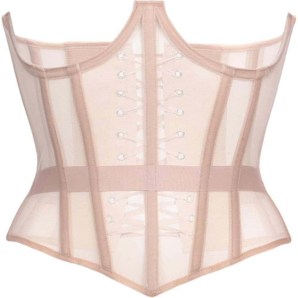 Women Beige Unique Underbust Corset Lace Up Waist Trainer  Shapewear Body Shaper